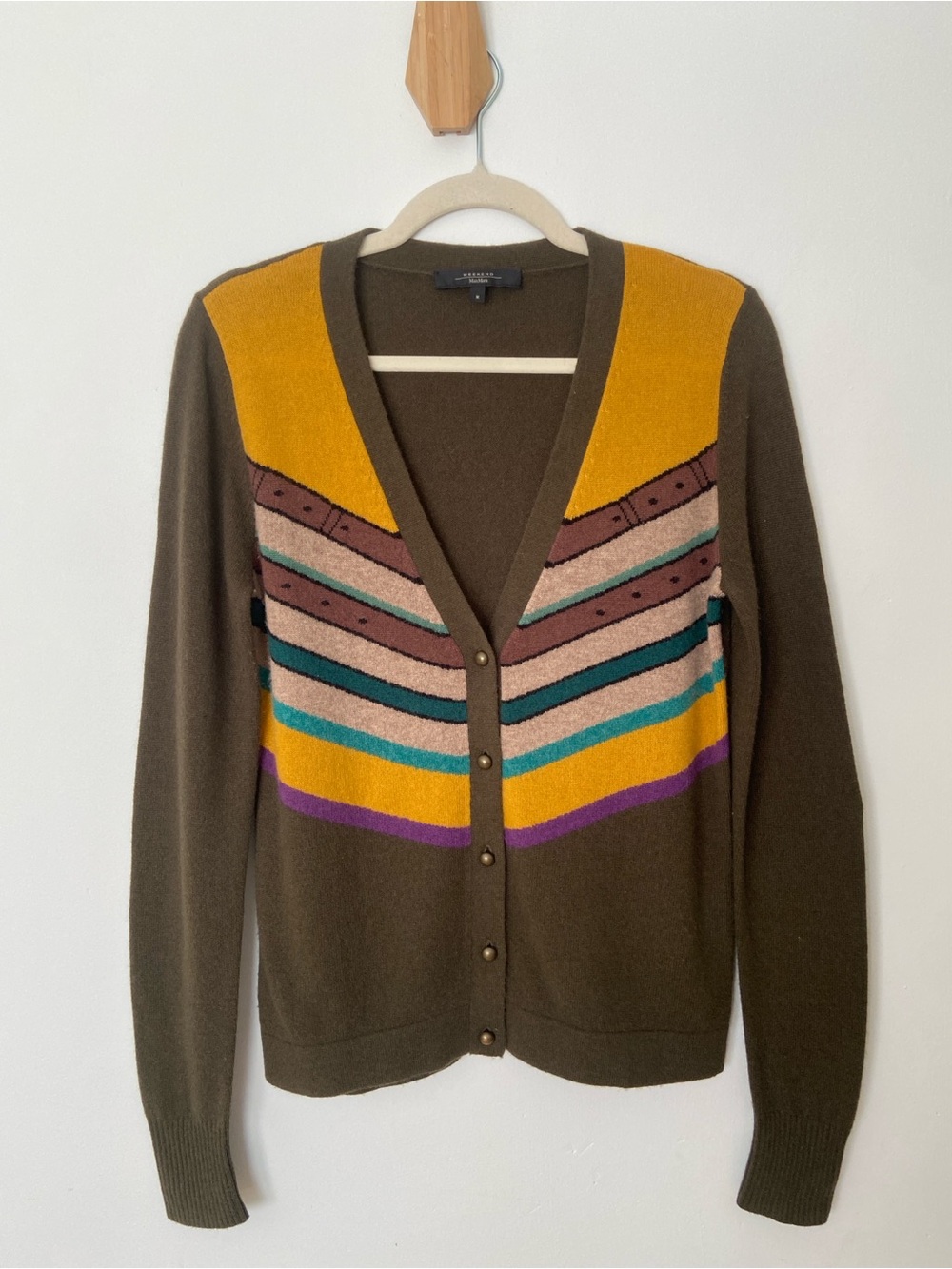 Weekend Max Mara Wool Cashmere Western Intarsia Knit Cardigan size Medium - Picture 8 of 9